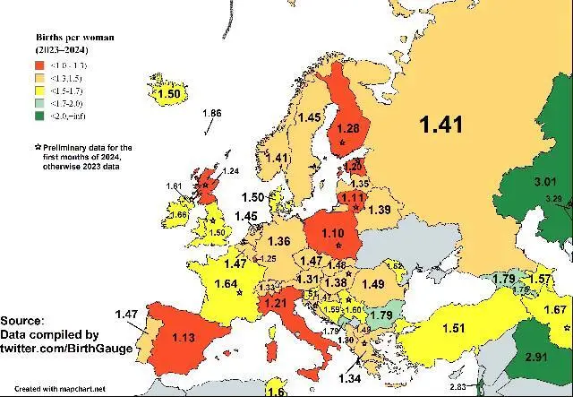 Replacement rate in Europe Map